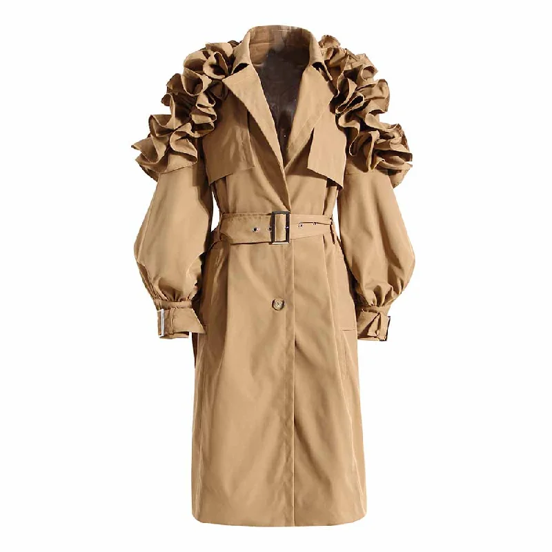 Women's Coats with Fur Trimmed CollarWomen's Lapel Single Breasted Outwear Winter Coat with Belts