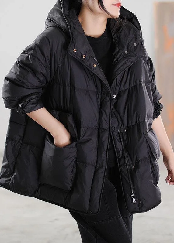 Women's Coats with PocketsBoho Black Zip Up drawstring Duck Down Winter Coats