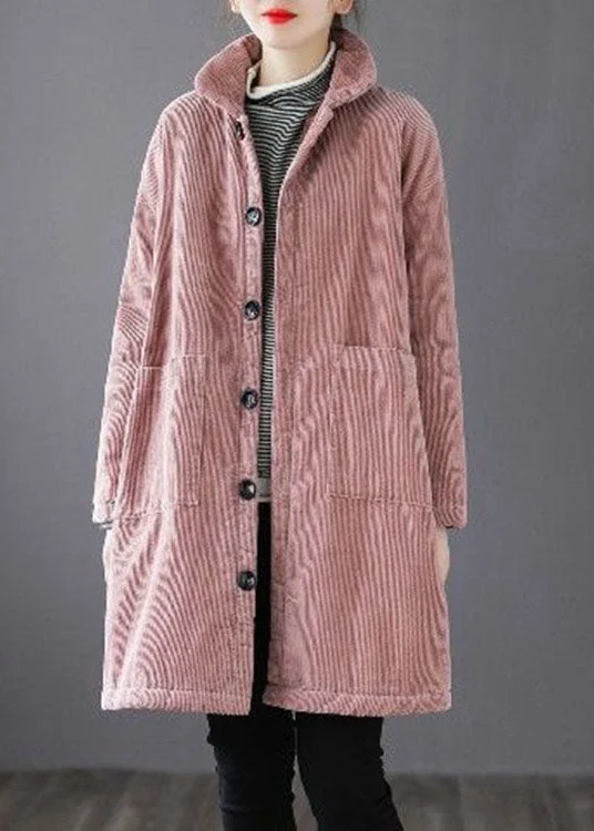 Women's Long CoatsStylish Pink Button Pockets Fine Cotton Filled Parka Winter