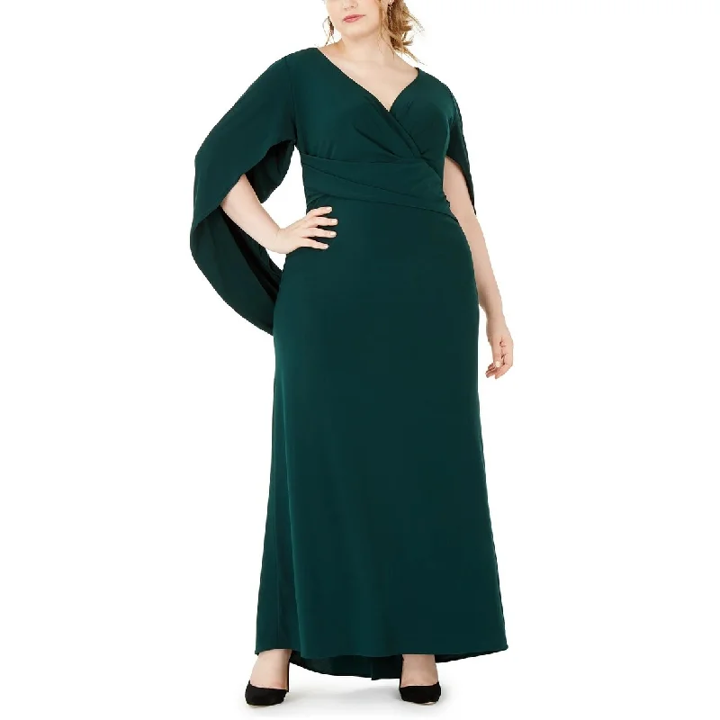 elegant derby hats with feather accentsBetsy & Adam Women's Plus Size Capelet Gown Dark Green Size 18W