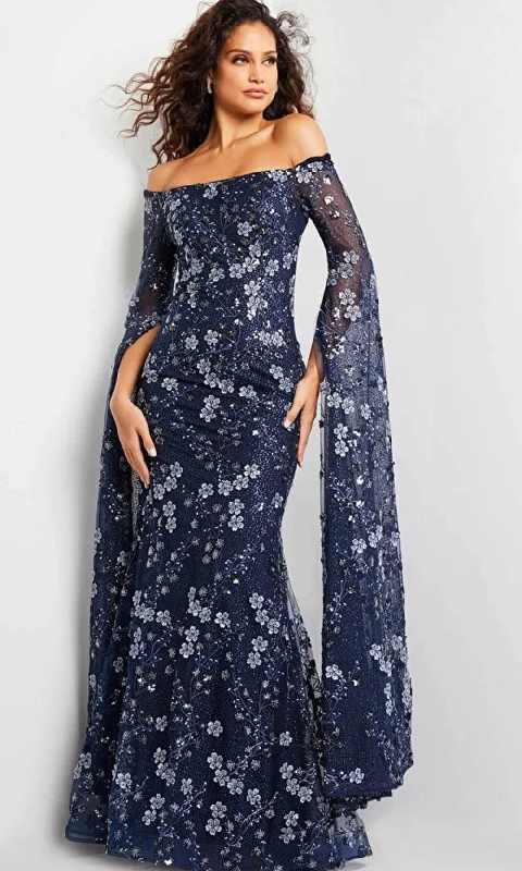 lightweight running hatsJovani 26330 - Floral Embroidered Cape Long Gown