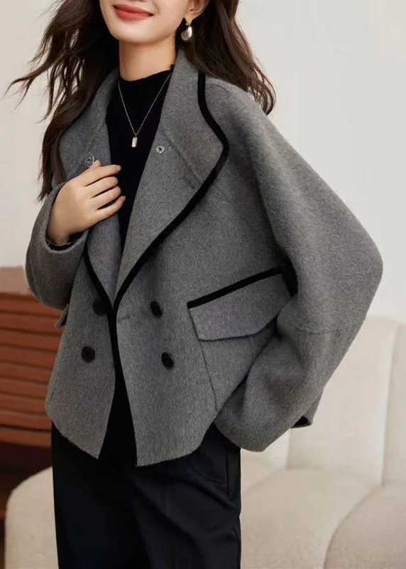 Women's Bomber CoatsLoose Grey Button Pockets Woolen Coats Winter