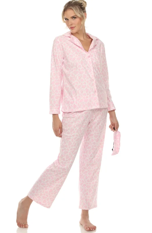 women's pajamas for hot summer nightsPink Three-Piece Giraffe Print Pajama Set