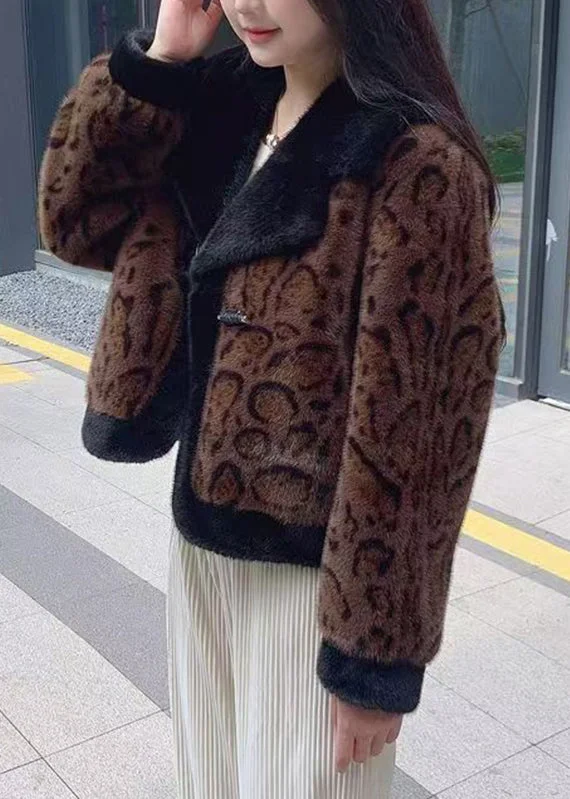 Women's Coats with Fur Trimmed ZipperNatural Coffee Notched Patchwork Mink Velvet Coat Winter