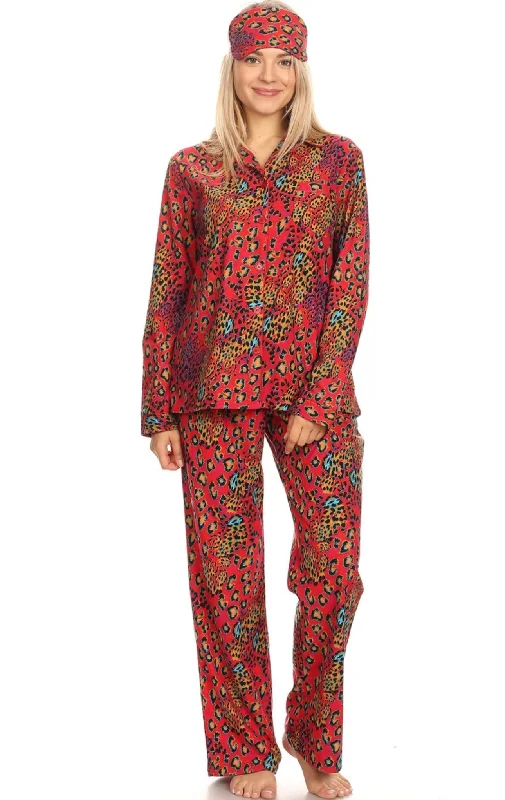 women's pajamas with built-in shortsRed Leopard Three Piece Pajama Set