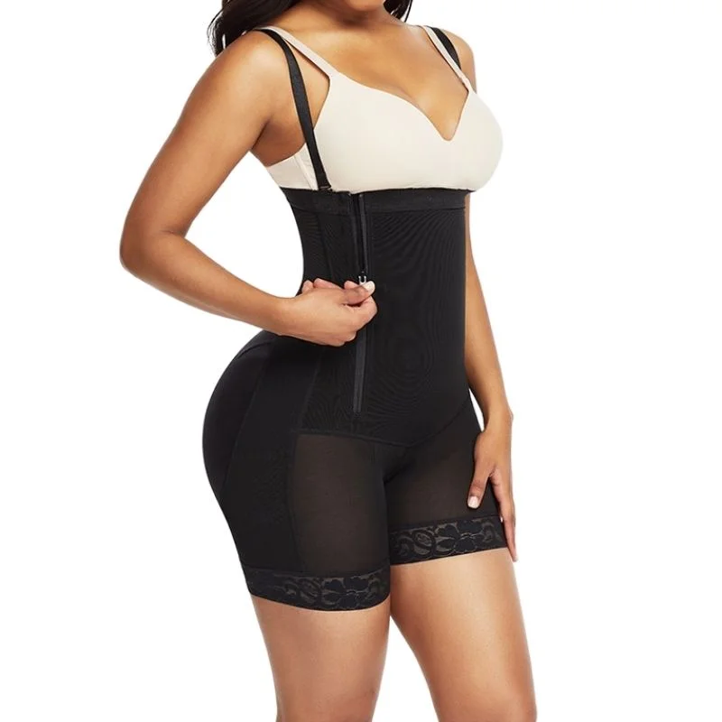 plus-size backless bra with clear strapsSide Zipper Tummy Compression Shapewear with Butt lifter