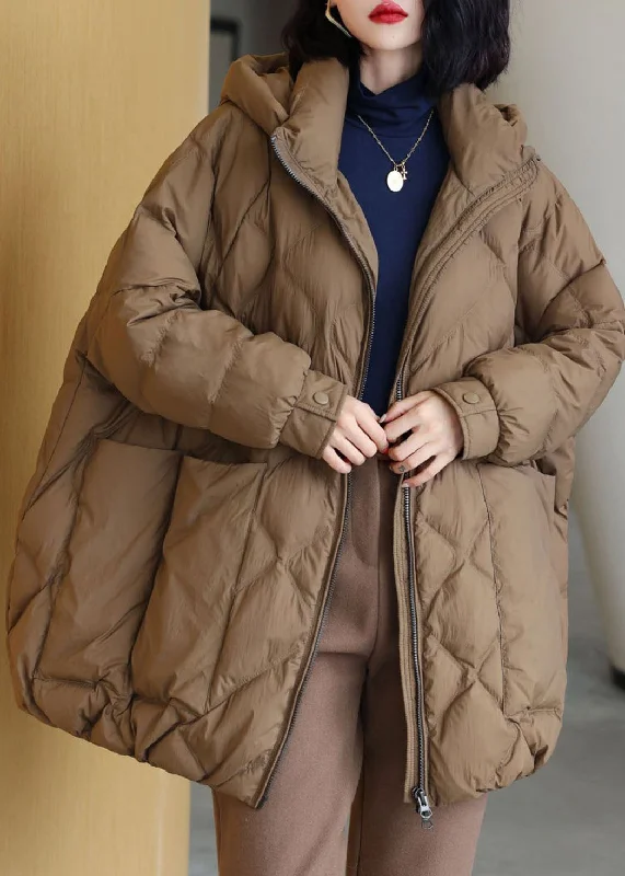 Women's Bomber CoatsCoffee Thick Duck Down Puffer Jacket Hooded Pockets Winter