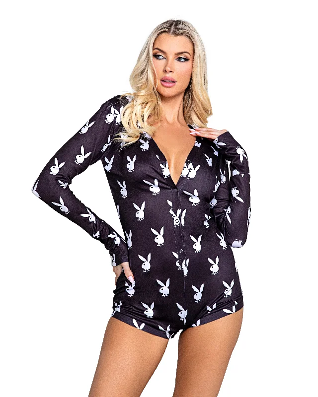 moisture-wicking sports braRoma Confidential Playboy Slumber Bunny Romper Black/White