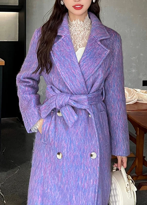 Women's Blazer CoatsVogue Purple Pockets Patchwork Long Woolen Coats Winter