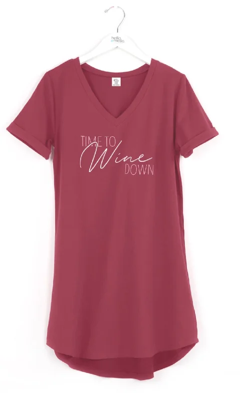 elegant women's satin pajamasTIME TO WINE DOWN Hello Mello Let Me Sleep - Sleep Shirts Open Stock