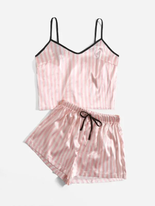 women's pajamas with a cozy, warm feelStriped Print Satin Cami Night Set