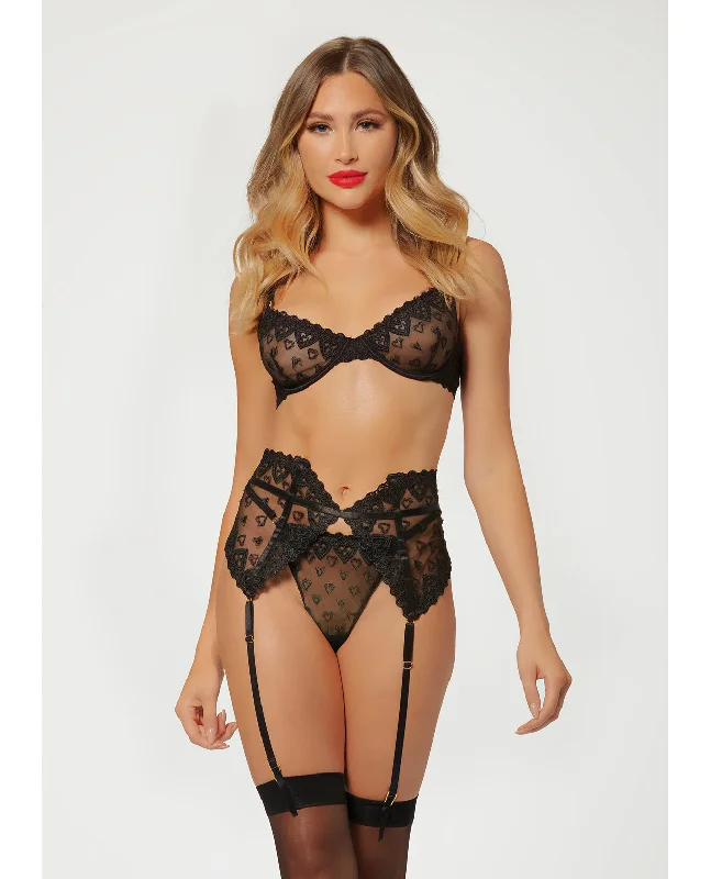 full-coverage bra for large bustsSeven 'til Midnight Valentines Heart Embroidered Mesh Waspie Bra Set Black