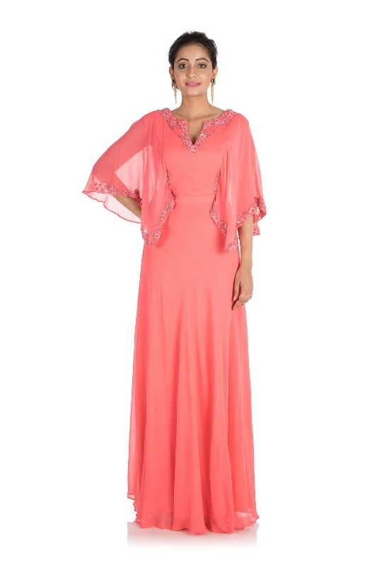 stylish newsboy caps with leather patchesHand Embroidered Candy Pink Backside Cape Gown