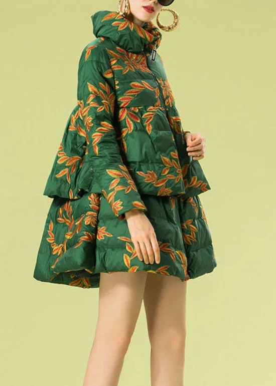 Women's Duffle CoatsWomen Green Embroideried warm Duck Down Winter Coats