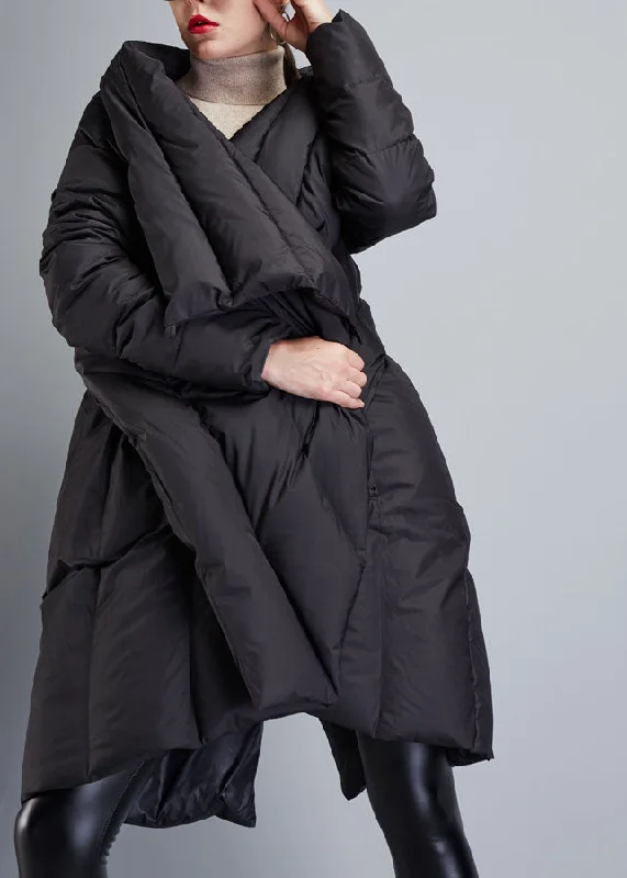 Women's Coats with Fur Trimmed CollarFine Black Asymmetrical Cloak Duck Down Winter Coats Winter