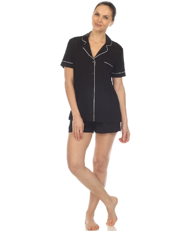 women's pajamas with a subtle shimmerWomen's Black Short Sleeve Bamboo Pajama Set