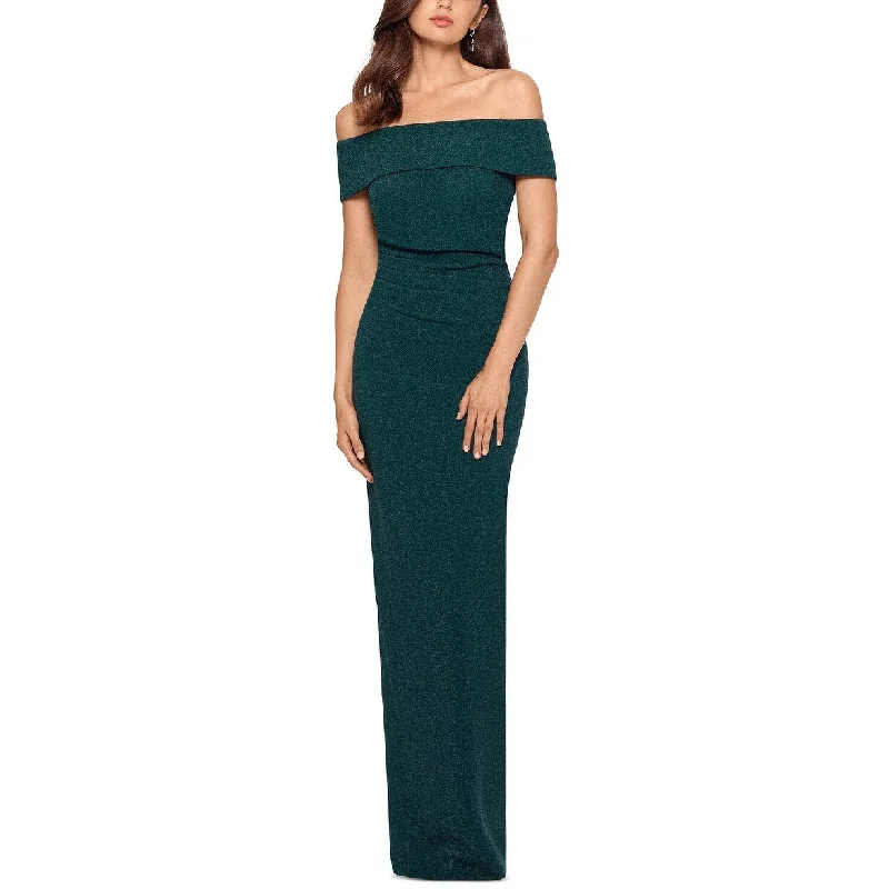 elegant dress hats for special occasionsXscape Women's Glitter Off-The-Shoulder Gown Green Size 6