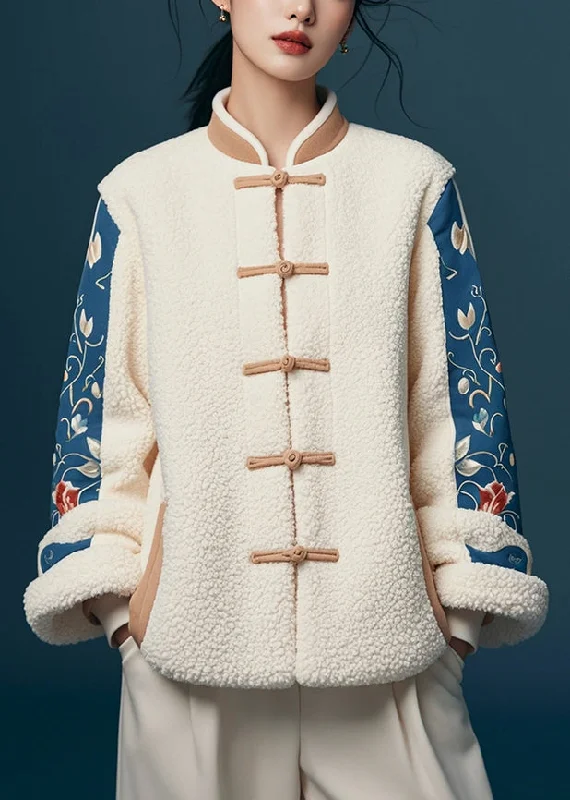 Women's Quilted CoatsWomen White Button Print Patchwork Teddy Faux Fur Coats Winter