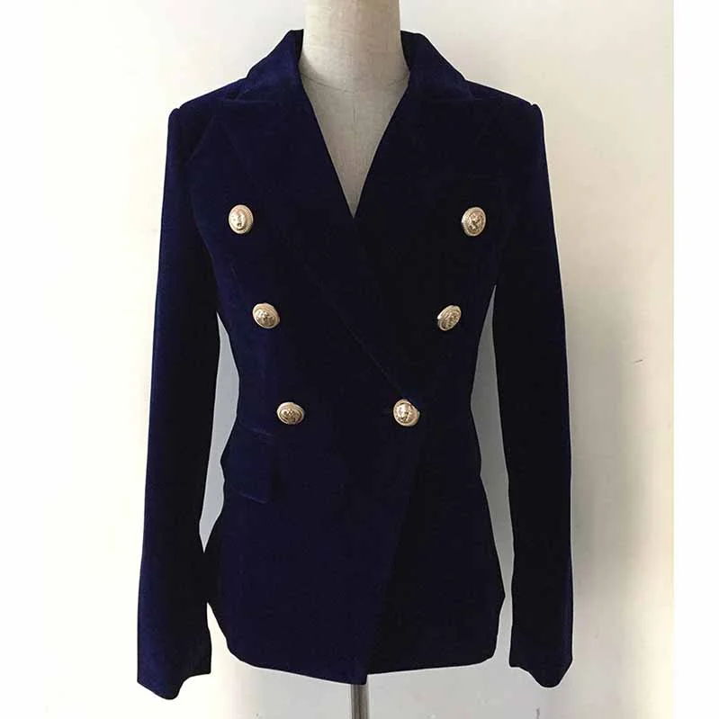 Women's Coats with Fur Trimmed PocketsWomen's Double Breasted Blazer Gold Buttons Autumn Winter Velvet Jacket