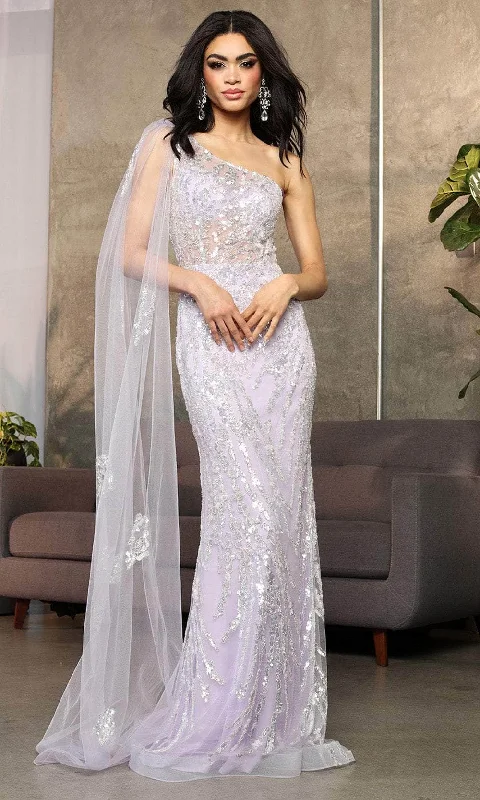 lightweight sports hatsMay Queen RQ8075 - Asymmetric Beaded Prom Gown with Cape