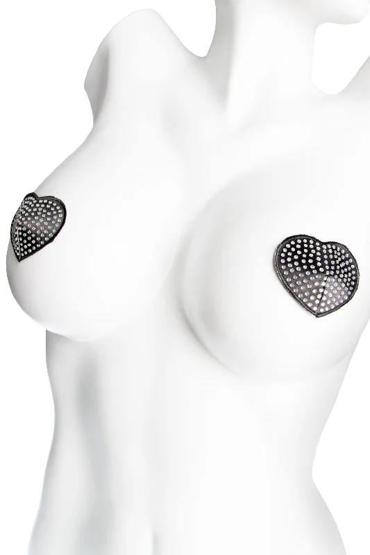 plus-size demi-cup bra with lace overlayCoquette Shine Heart Rhinestone Pasties Reusable Black/Silver