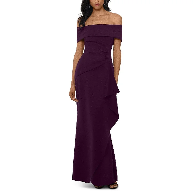 casual bucket hats with drawstringsXscape Women's Ruffled Off-The-Shoulder Gown Dark Purple Size 6