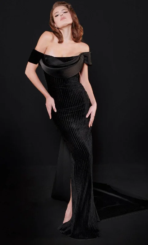 eco-friendly straw hatsMNM COUTURE N0519 - Cowl Neck Evening Gown With Cape