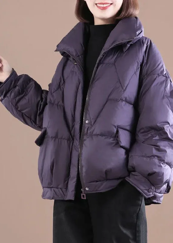 Women's Coats with Fur TrimmedPlus Size Purple Zip Up Oversized Fine Cotton Filled Parka Winter