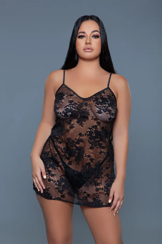 wireless bra with molded cupsBeWicked Kelly Floral Lace Chemise Black