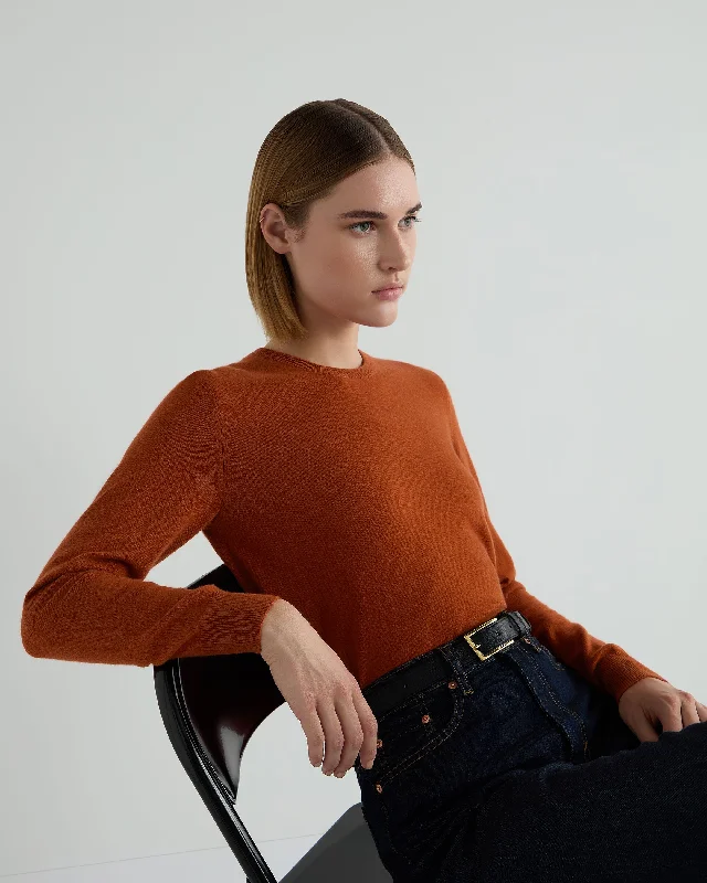 Women's Sweetheart Collar SweatersWomen's Evie Classic Round Neck Cashmere Jumper Rust Orange