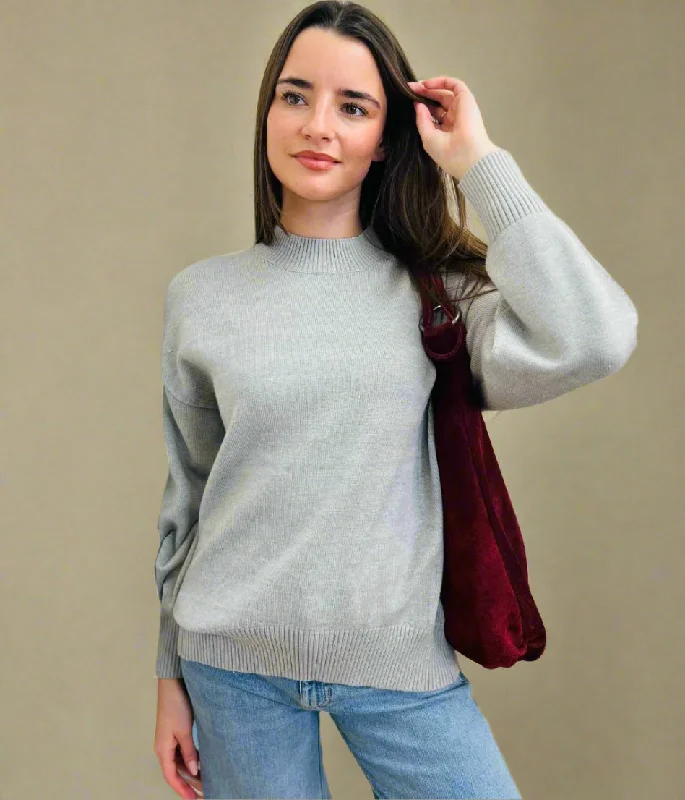 Women's Wide Collar SweatersGrey Relaxed Cotton Blend Jumper