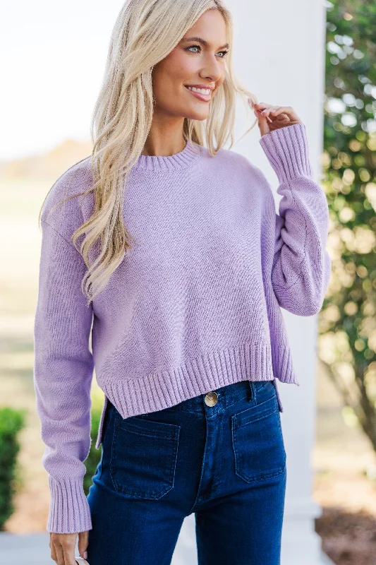 Women's Ribbed SweatersLucky You Lavender Purple Cropped Sweater