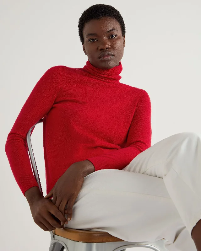 Women's Rounded Collar SweatersWomen's Luna Roll Neck Cashmere Jumper Riding Red