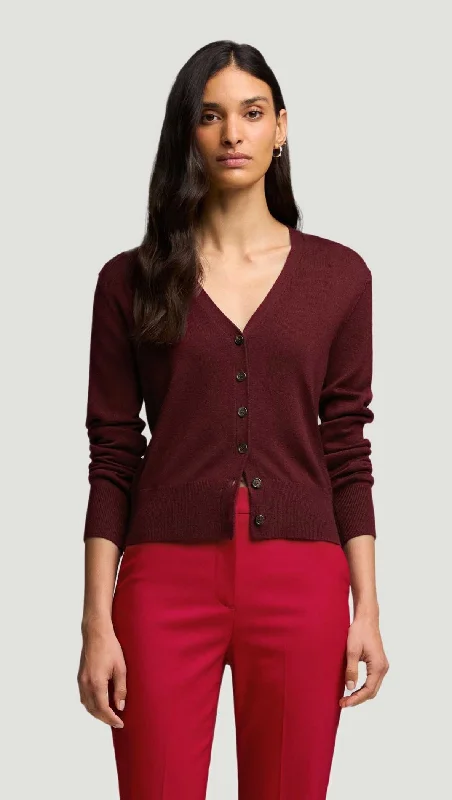 Women's V-Shaped Collar SweatersEveryday Knit Crew Cardigan in Merino Wool | Burgundy