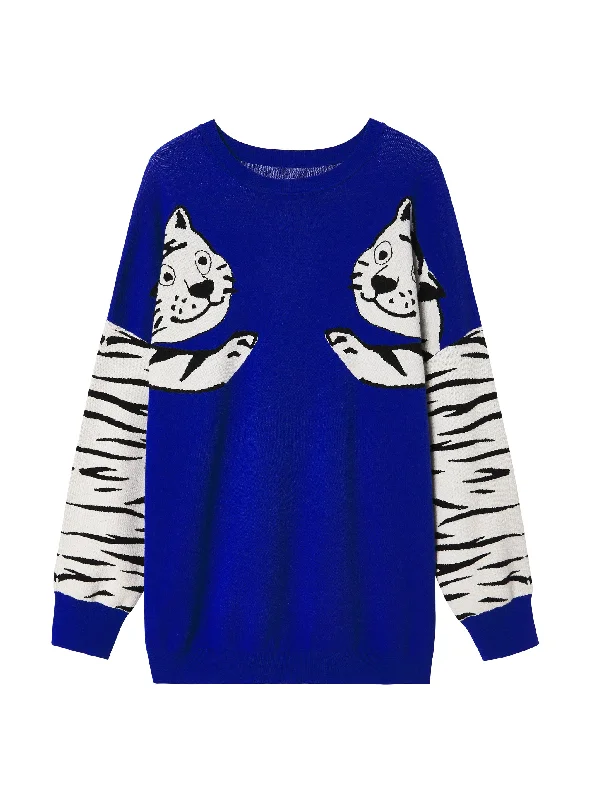 Women's Lapel Collar Sweaters'Twin Tiger' Oversized Knit