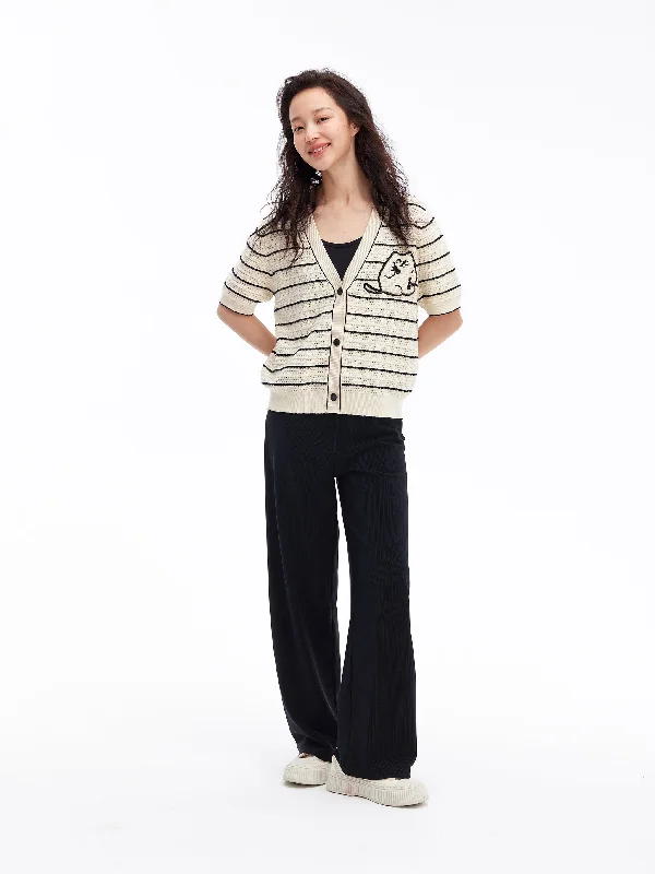 Women's Low Collar SweatersClassic Woven Stripe Cardigan