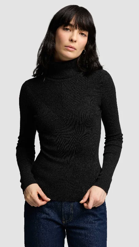 Women's Keyhole Neck SweatersKnit Longsleeve Turtleneck in Stretch Wool | Grey