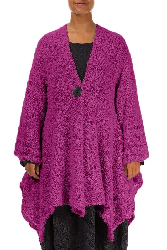 Women's Cropped Length SweatersFlared Royal Fuchsia Alpaca Wool Cardigan