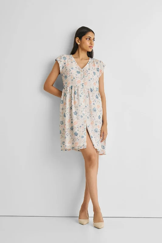 Women's Wide Collar DressesCap Sleeved Short Dress in Florals