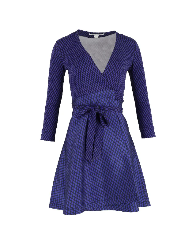 Women's Notched Collar DressesDiane Von Furstenberg Print Wrap Dress in Purple Cotton