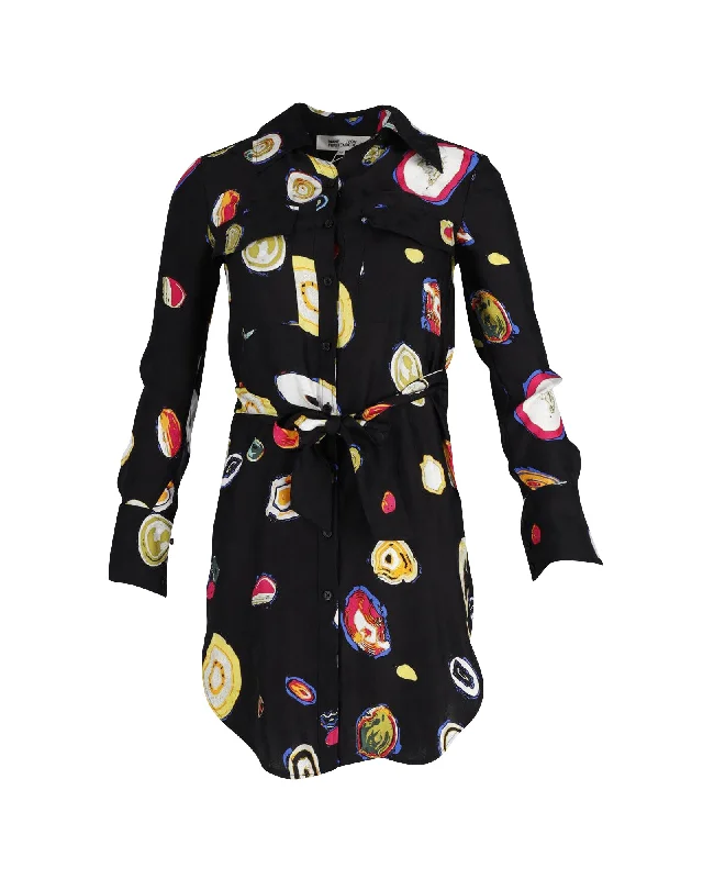 Women's Collarless DressesDiane Von Furstenberg Printed Shirt Dress in Black Polyester