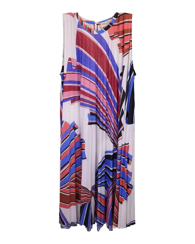 Women's Sweetheart Collar DressesEmilio Pucci Printed Pleated Sleeveless Dress in Multicolor Polyester Viscose