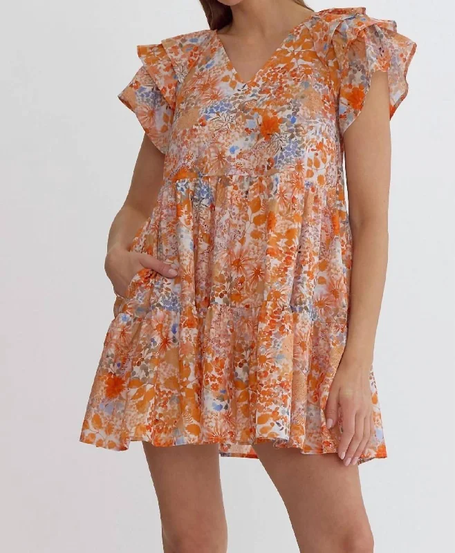 Women's High Collar DressesGarden Variety Floral Dress In Peaches & Cream