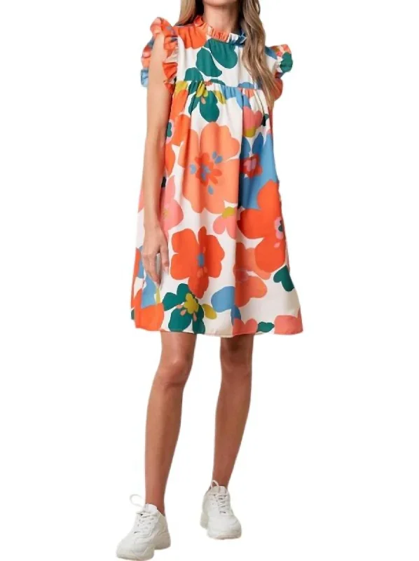 Women's Mini DressesHere For The Sunshine Floral Dress In Orange