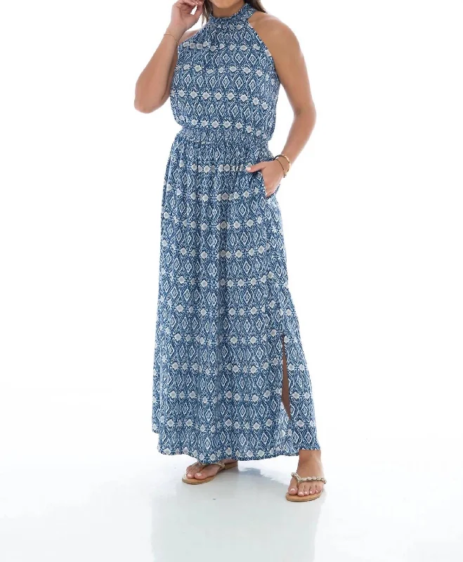 Women's Collarless DressesIkat Alexa Long Dress In Blue