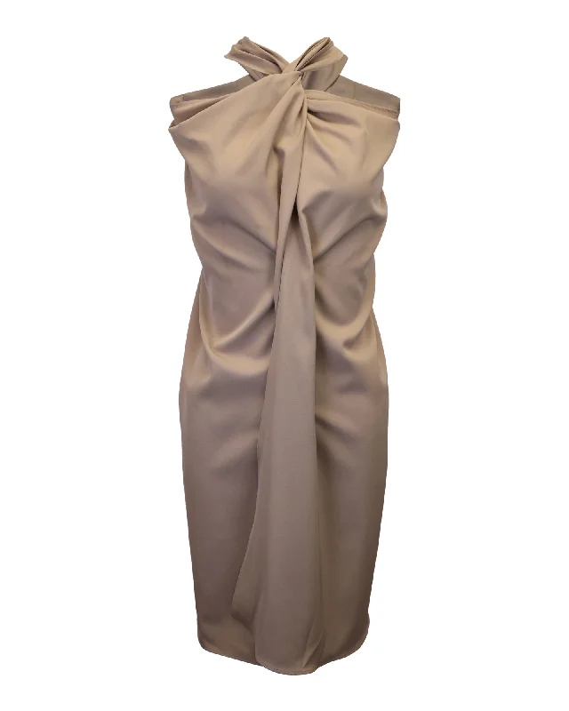 Women's Sweetheart-Neck DressesMax Mara Twisted Halter Dress in Beige Wool