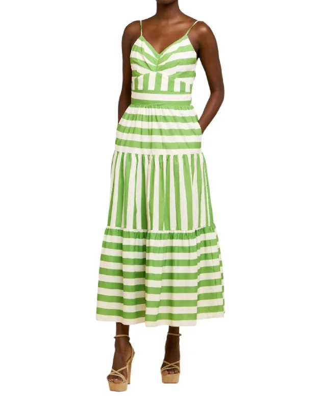 Women's Long-Sleeve DressesMixed Striped Dress In Green Tea