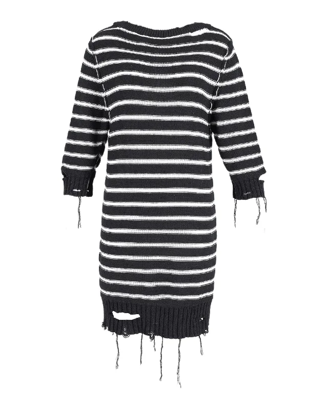 Women's Keyhole-Back DressesMM6 Maison Margiela Distressed-effect Striped Knitted Dress in Black and White Cotton