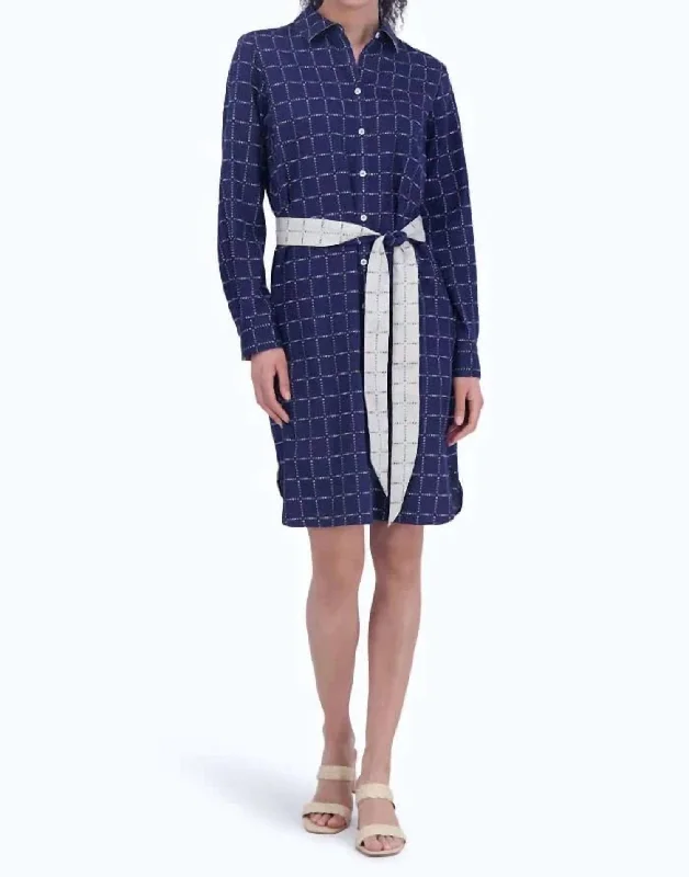 Women's High-Low DressesRocca No Iron Dotted Plaid Dress In Navy/white Dotted Plaid