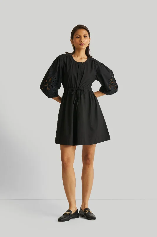 Women's Narrow Collar DressesShirt Dress with Balloon Sleeves in Black